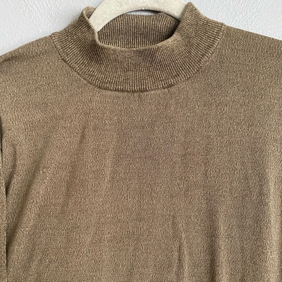 Kevoman 100% Silk Men’s Long Sleeve XL Mock Neck Sweater Brown Green Soft - Picture 7 of 7